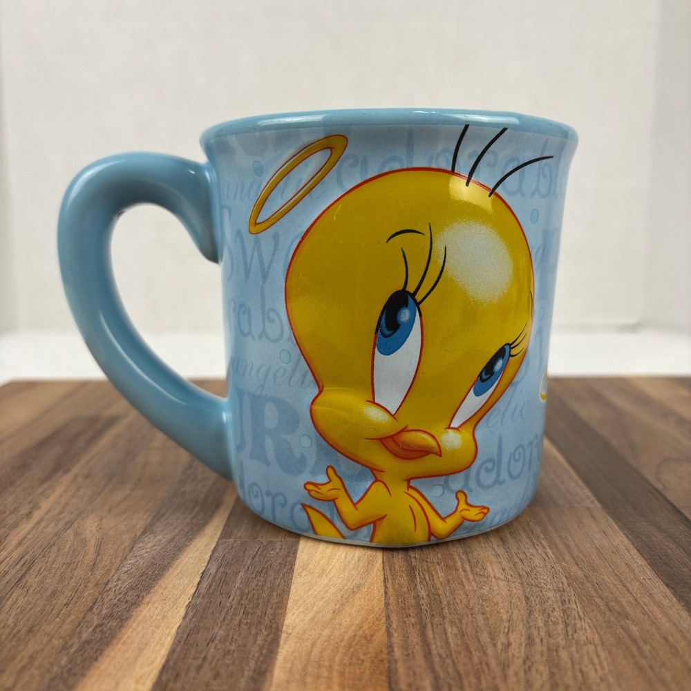 Tweety Bird 99% Angel Mug Warner Bros Blue Coffee Cup Houston Harvest 16oz‎